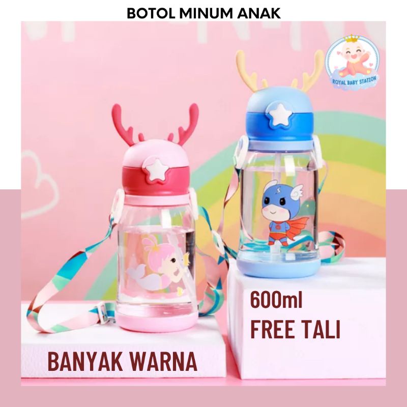 Botol Minum Anak Rusa Tanduk dengan Tali Lucu Premium