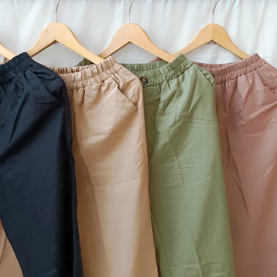 KULOT LINEN HIGHWAIST FULL KARET/CELANA KULOT/CELANA PANJANG WANITA/BAHAN LINEN/KULOT