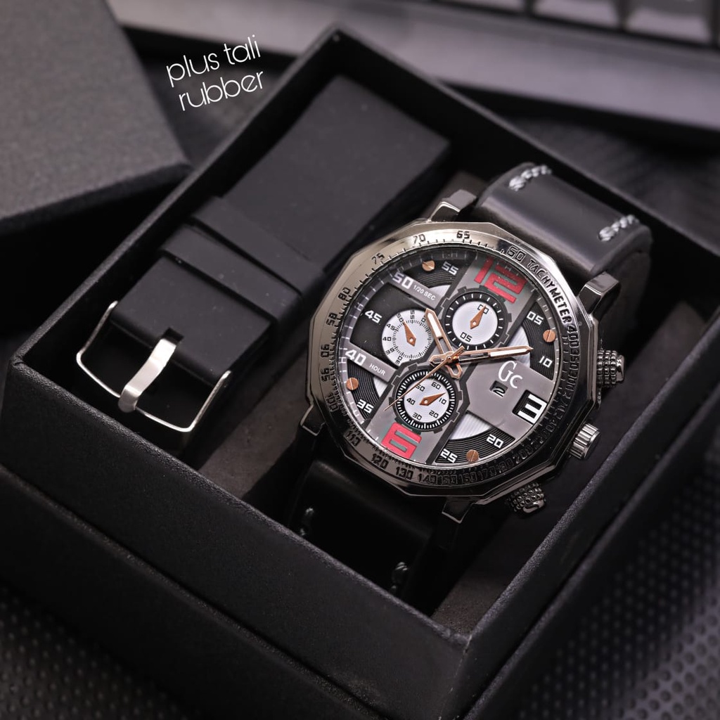 Jam Tangan Pria Fashion L4856S Tali Kulit Tanggal Aktif Chrono Variasi Free Strap Rubber Box &amp; Baterai