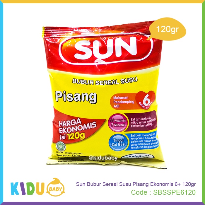 Sun Bubur Sereal Susu Pisang Ekonomis 6+ 120gr  Bubur Bayi Sehat MPASI Kidu Baby