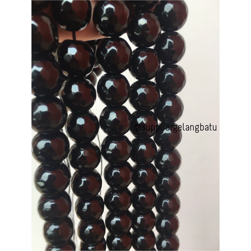 batu obsidian black onyx FACETED 14mm cutting UKIR bahan gelang kalung aksesoris fashion online