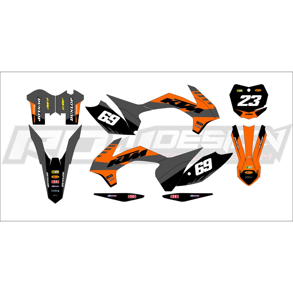 DECAL STICKER KTM 150/200/250/300/350/450 2014 2015 2016 (004) DEKAL STIKER HITAM OREN