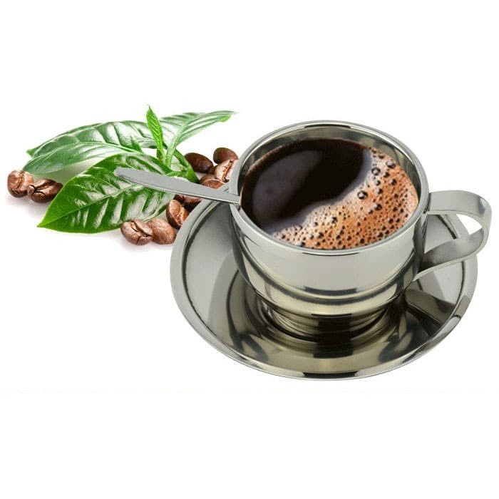 Set Gelas Sendok Piring Kopi Stainless Steel - Silver