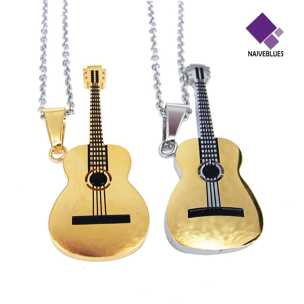 Kalung Liontin Gitar Rock Bahan Baja Untuk Pria Dan Wanita