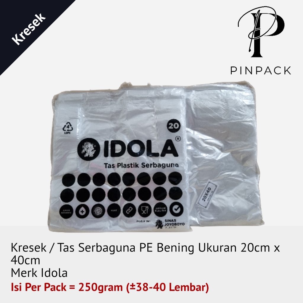Tas Plastik Serbaguna / Kantong Kresek Bening PE Idola Ukuran 20 x 40 / Kresek PEX Mewah
