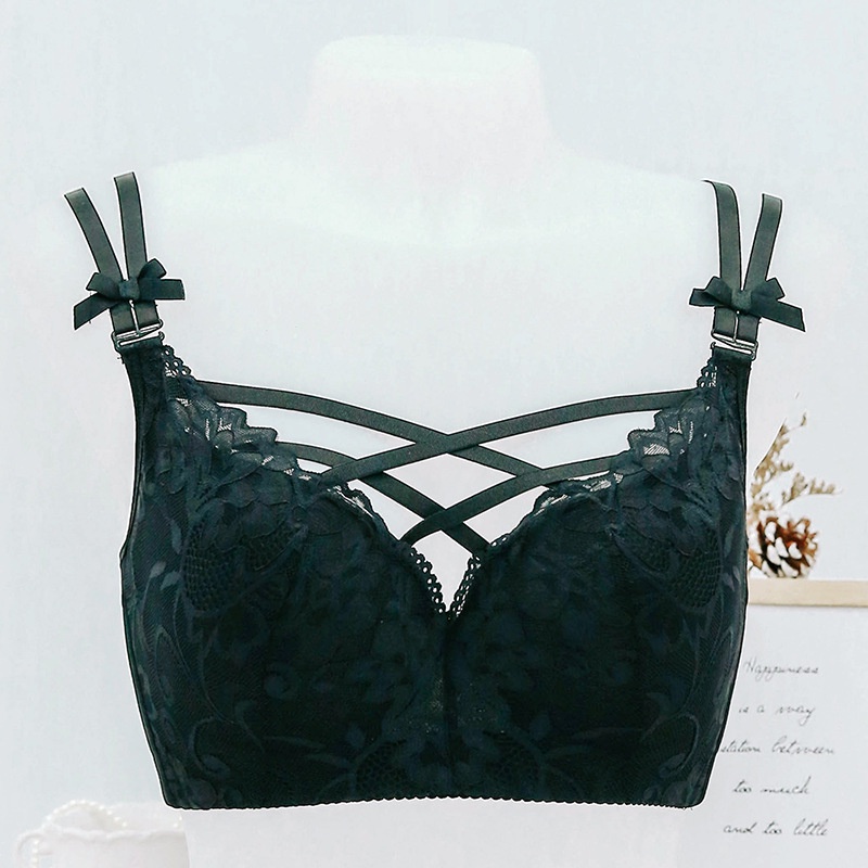 【New】FRS Home Ukuran besar Bra Full Cup Bra Sexy Cross Lace Lace Dengan Steel Rings Gathering Pakaia