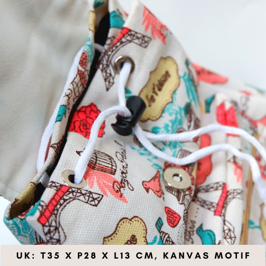 Ransel Kanvas Wanita Travel Multi-fungsional Tali Serut Ransel Siswa Campus Style banyak motif Warna-2