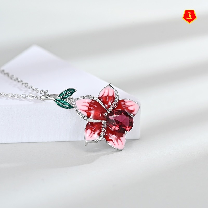 [Ready Stock]Ruby Pink Earring Ring Necklace Set for Women