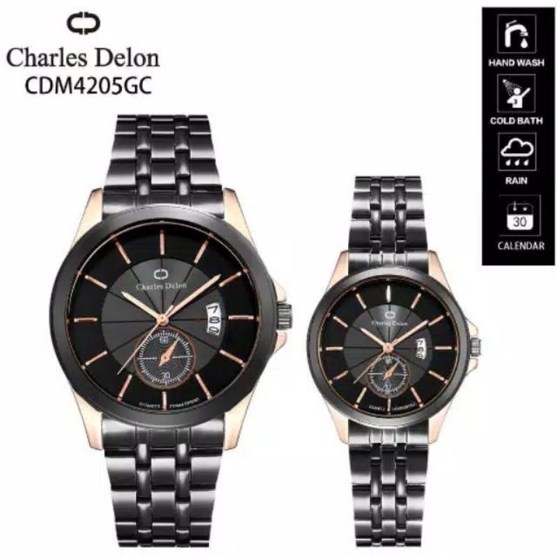 JAM TANGAN PASANGAN KEREN ELEGANT ORIGINAL WATER RESIST CHARLES DELON