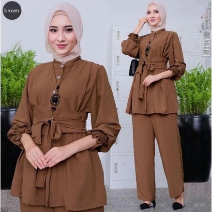 Setelan Lebaran 2024 Terbaru Wanita Kekinian EIRA ONE SET BL MOSSCRAPE LD 110 CM PC 97 CM  BAJU SETE