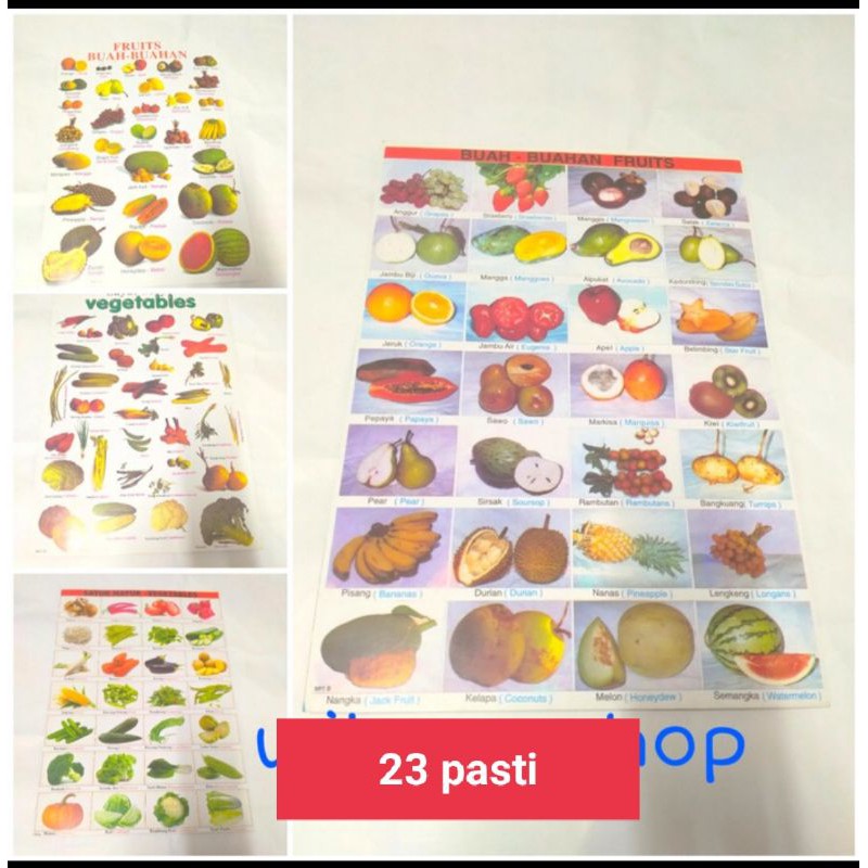 poster buah dan sayuran (Inggris Indonesia)