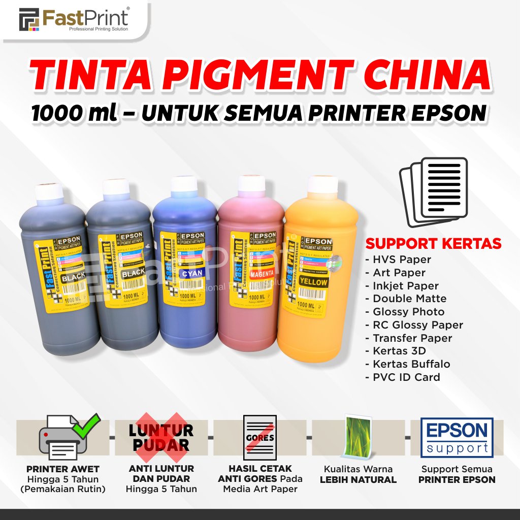 Tinta Pigment Art Paper China Epson 1 Set - 5 Warna - 1000 ML