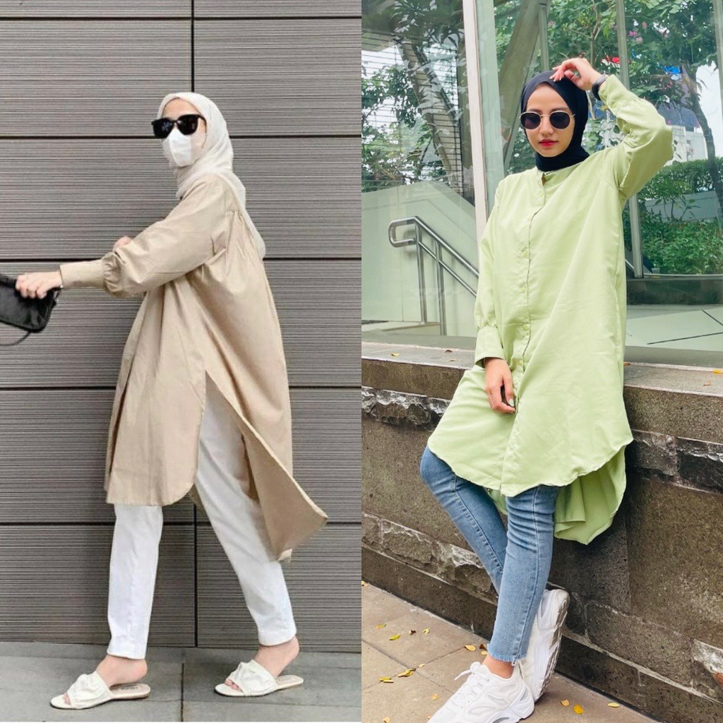 NunuLisaTan - Kemeja atasan long tunik busui oversize AILENLI