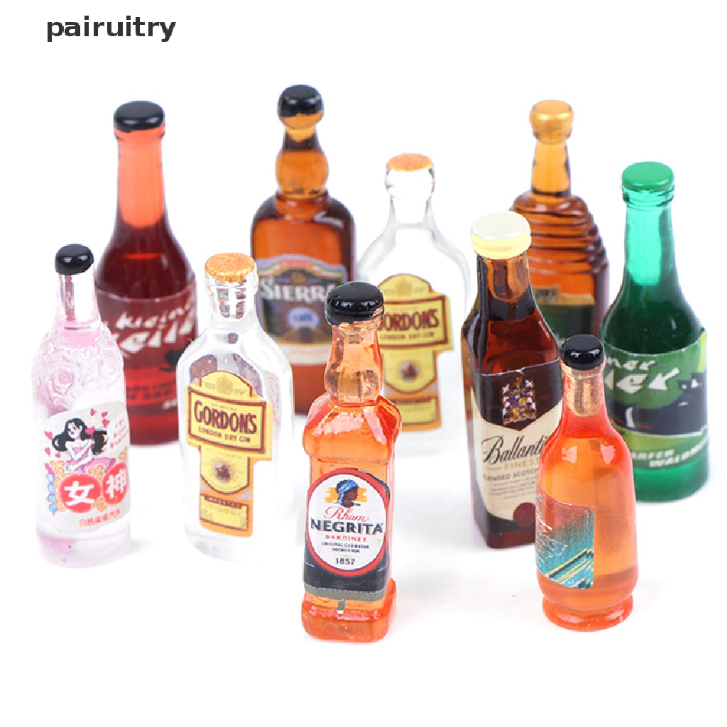 Prt 10Pcs / Set Miniatur Botol Wine Skala 1: 12 Untuk Aksesoris Dapur Rumah Boneka PRT