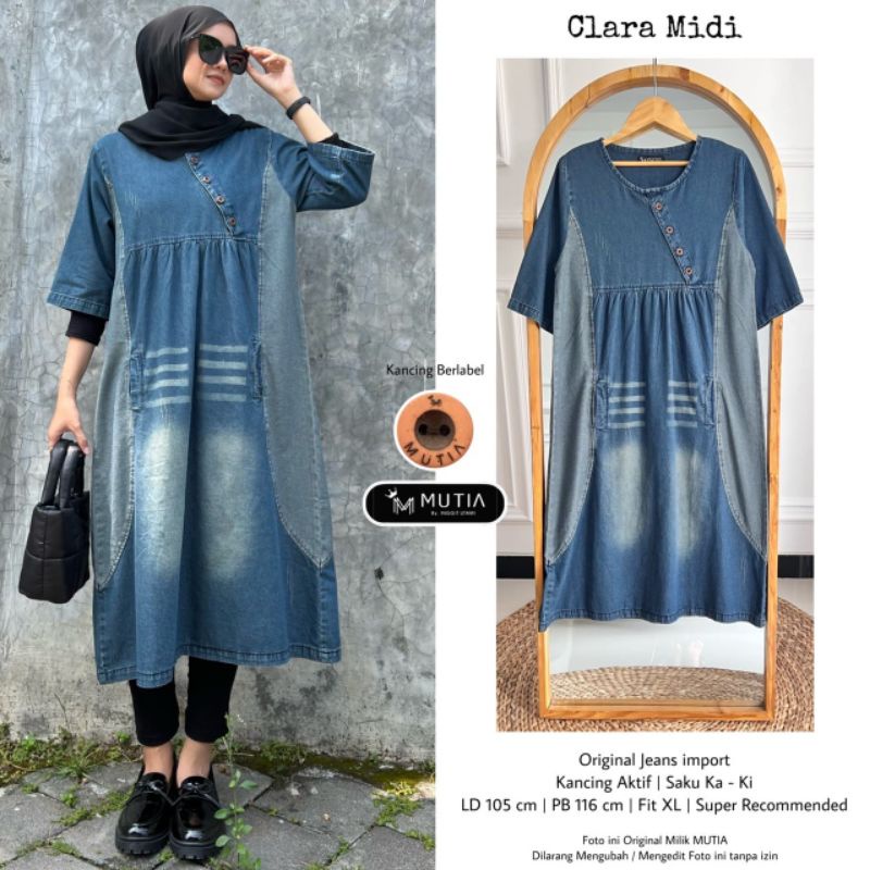 CLARA MIDI DRESS BY MUTIA / MIDI JEANS WANITA MUSLIMAH / Dress pendek rekomended