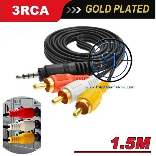 Kabel 3-1 3 Rca to 1 Jack Mini Triple Function AV Audio Video Gold plated Aux Mini Stereo TV Video