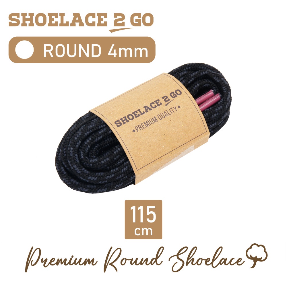 SHOELACE 2 GO PREMIUM TALI SEPATU MOTIF BULAT ROUND N3 BLACK GREY WITH PURPLE TIPS - 115CM