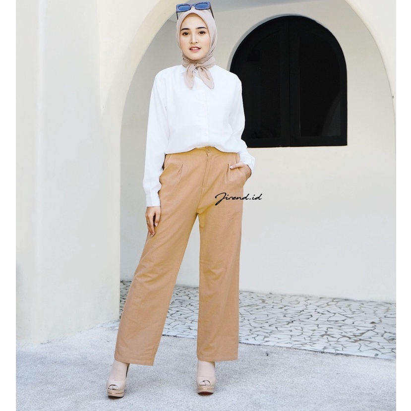 Celana Kulot Linen Kancing Resleting/ Kulot Pants Korean Linen Premium