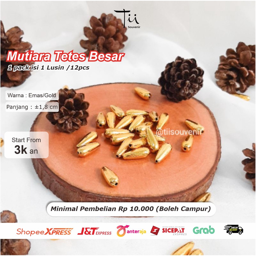 [12 PCS] Mutiara Tetes Besar Emas untuk Mahar Craft Gift