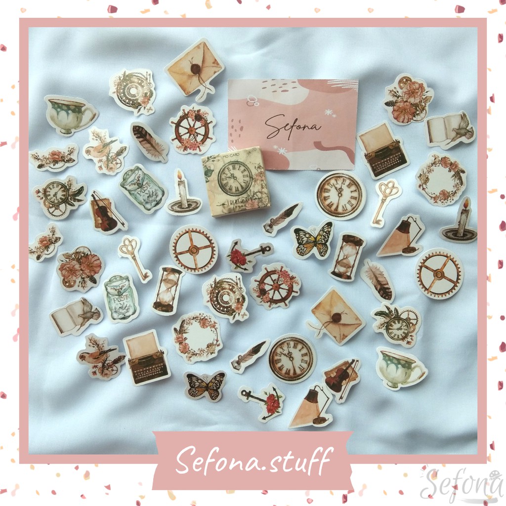 

Sticker Deco Box Kawaii Timer Vintage Retro | Stiker Journal DIY Bujo Scrapbook Aesthetic Unik Murah