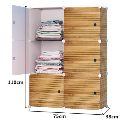 portable lemari motif kayu wood rak baju susun storage dekorasi ruang