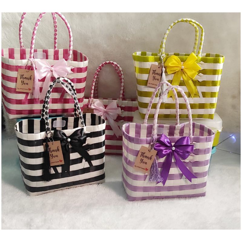 tas anyaman mini - tas anyam hias pita - hand bag mini - tas belanja