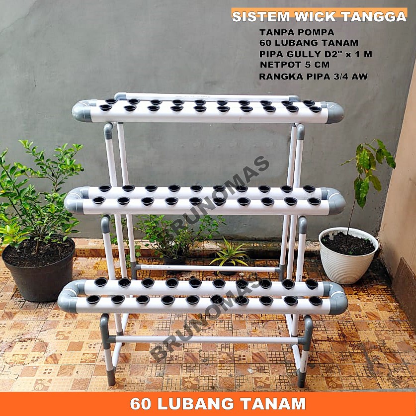PAKET INSTALASI SISTEM WICK TANGGA - PIPA HIDROPONIK 2D x 60 LUBANG TANAM