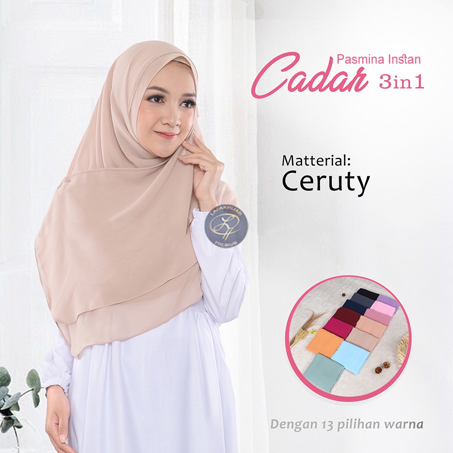Kerudung Pasmina Ceruty Cadar Instan Terbaru Pastan Polos Bercadar ORI 2 Layer Kekinian 2022 Murah