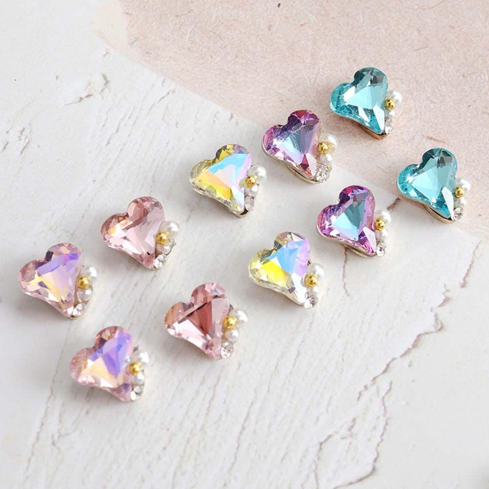 AUGUSTINA Agustina Bengkok Jantung Kuku Berlian Imitasi DIY Fashion 3D Pesona Kuku Bentuk Cinta Manicure Nail Art Ornamen Zirkon Nail Drills