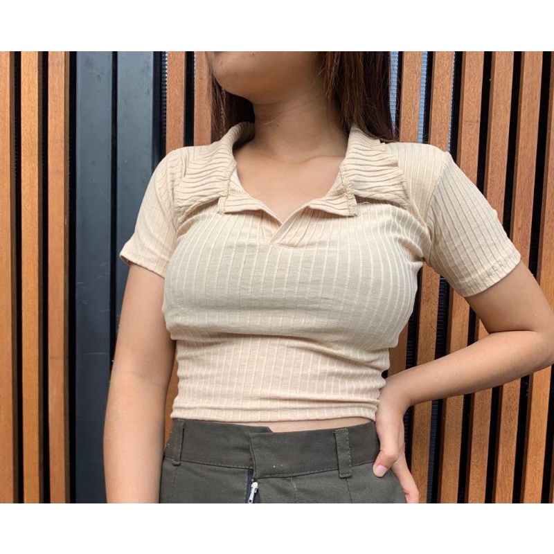 Baju Wanita Crop Top Lola Bahan Rib