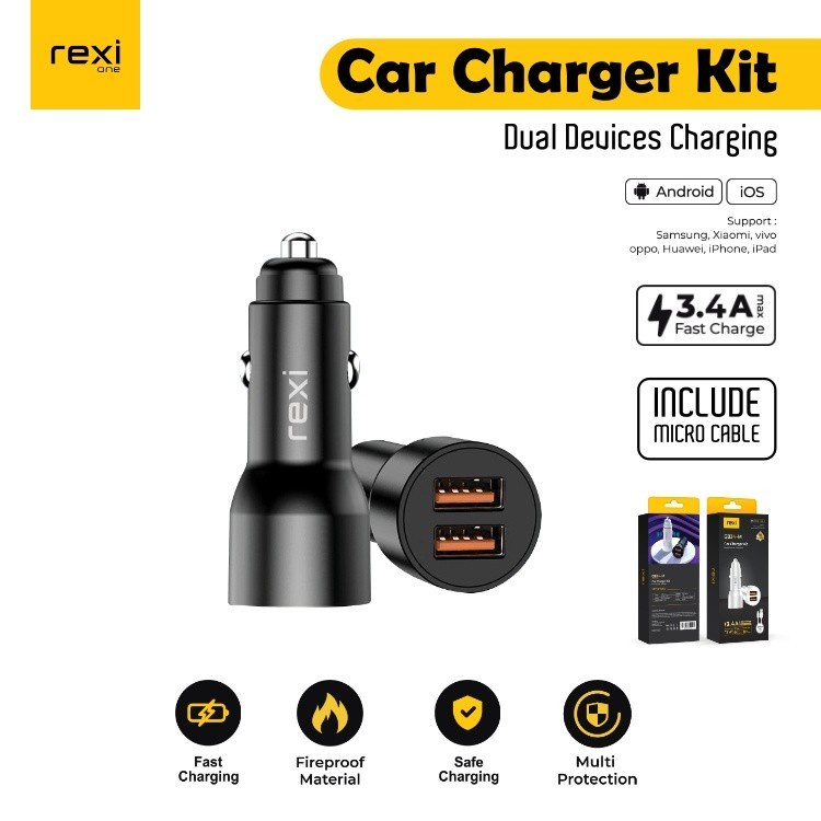 CAR CHARGER REXI 2 USB MICRO QUICK CHARGE 3.4A 17W GB34-M