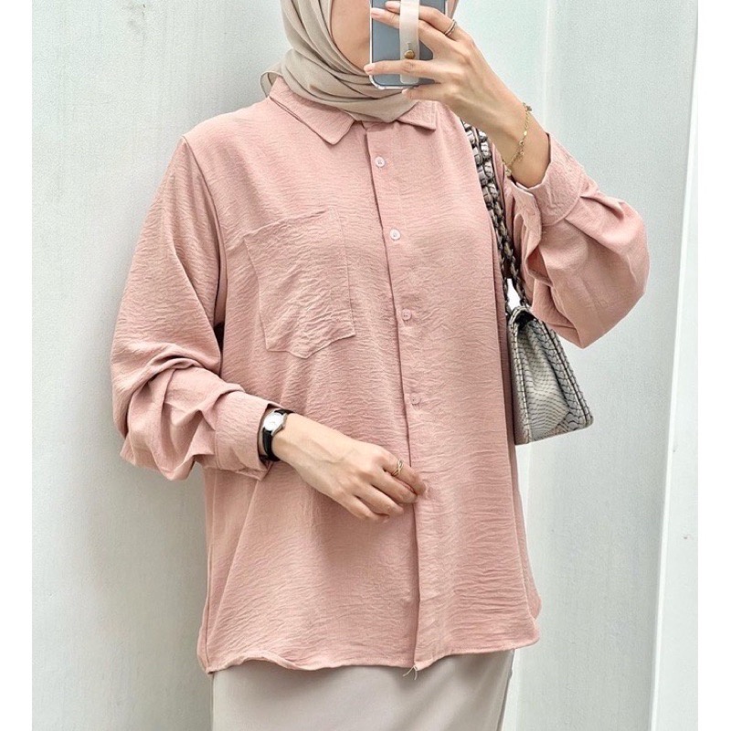 BEFAST - ZEC OOTD Wanita Kemeja SAIKO / Vivian Oversize CRINKLE Shirt Kemeja / Atasan Lengan Panjang / Pakaian Wanita Remaja / Kem Casual / Kemeja Polos Terlaris / Fashion Kekinian Wanita / Trendy