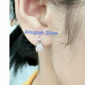 (COD)Anting jepit fashion wanita dewasa bulat mata putih perak asli 925/Silver lapisan emas putih murni!!