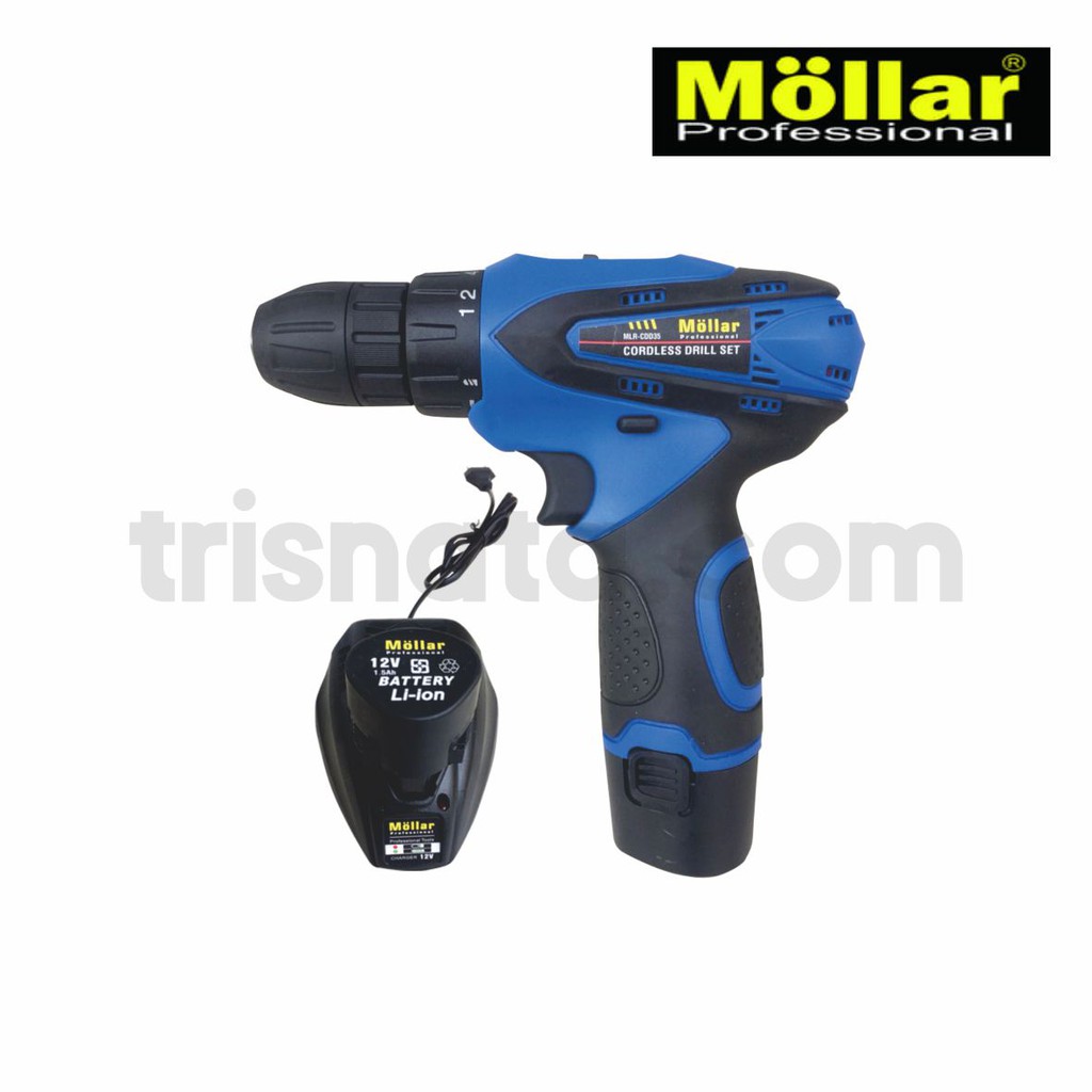 Mesin Bor Cas 2 Baterai 12v Cordless Drill Mollar CDD35