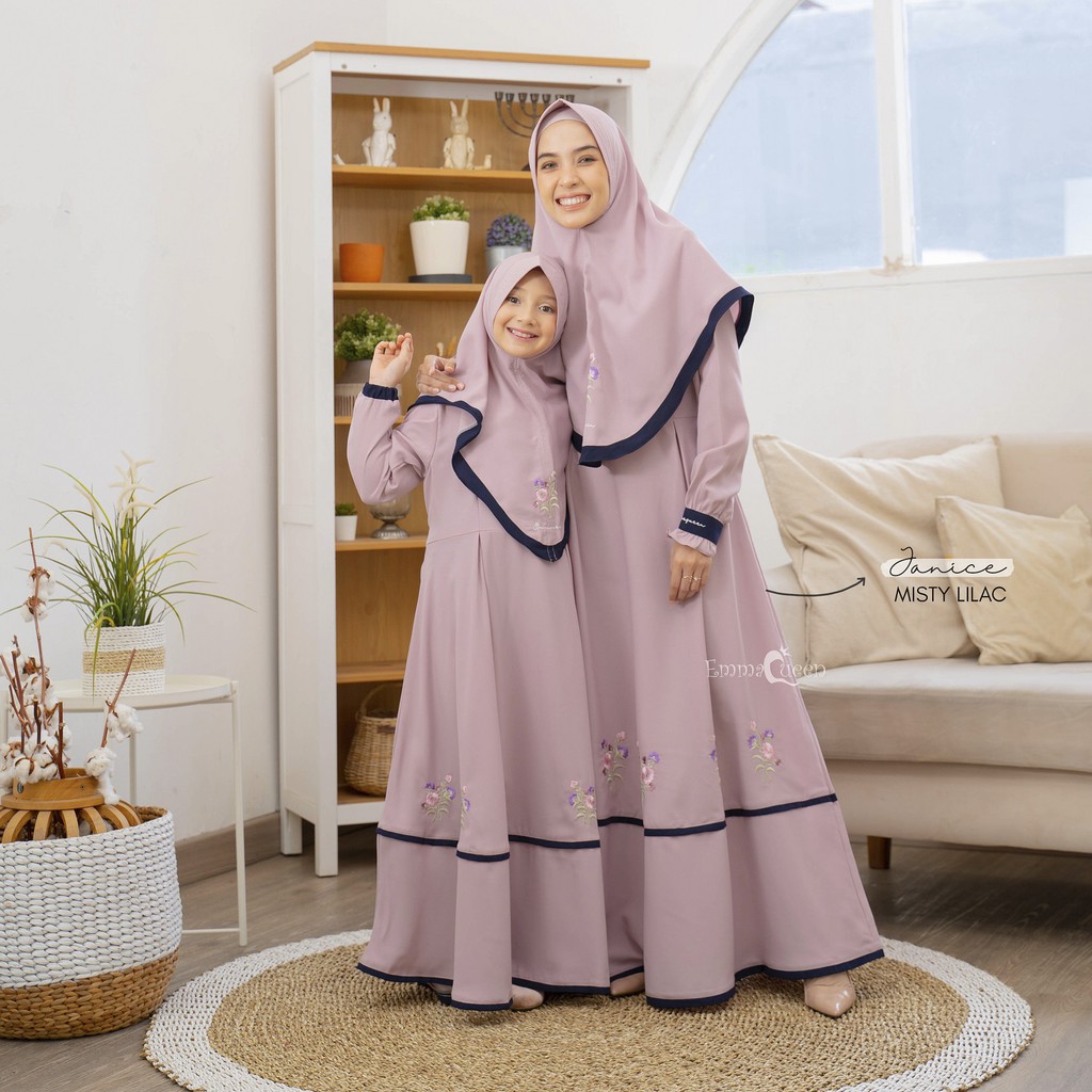 EmmaQueen - Set Dress Muslim Anak Janice Flowery-Misty Lilac