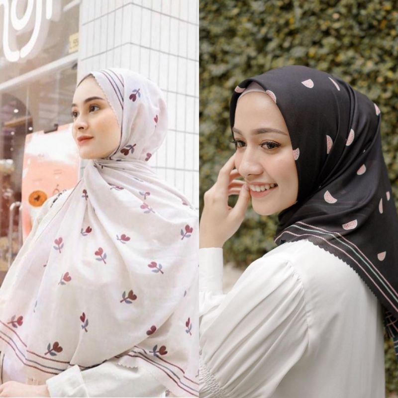 Ceria Scarf by Vanilla Hijab Free Masker (Motif Kuncup Putih dan Semangka)