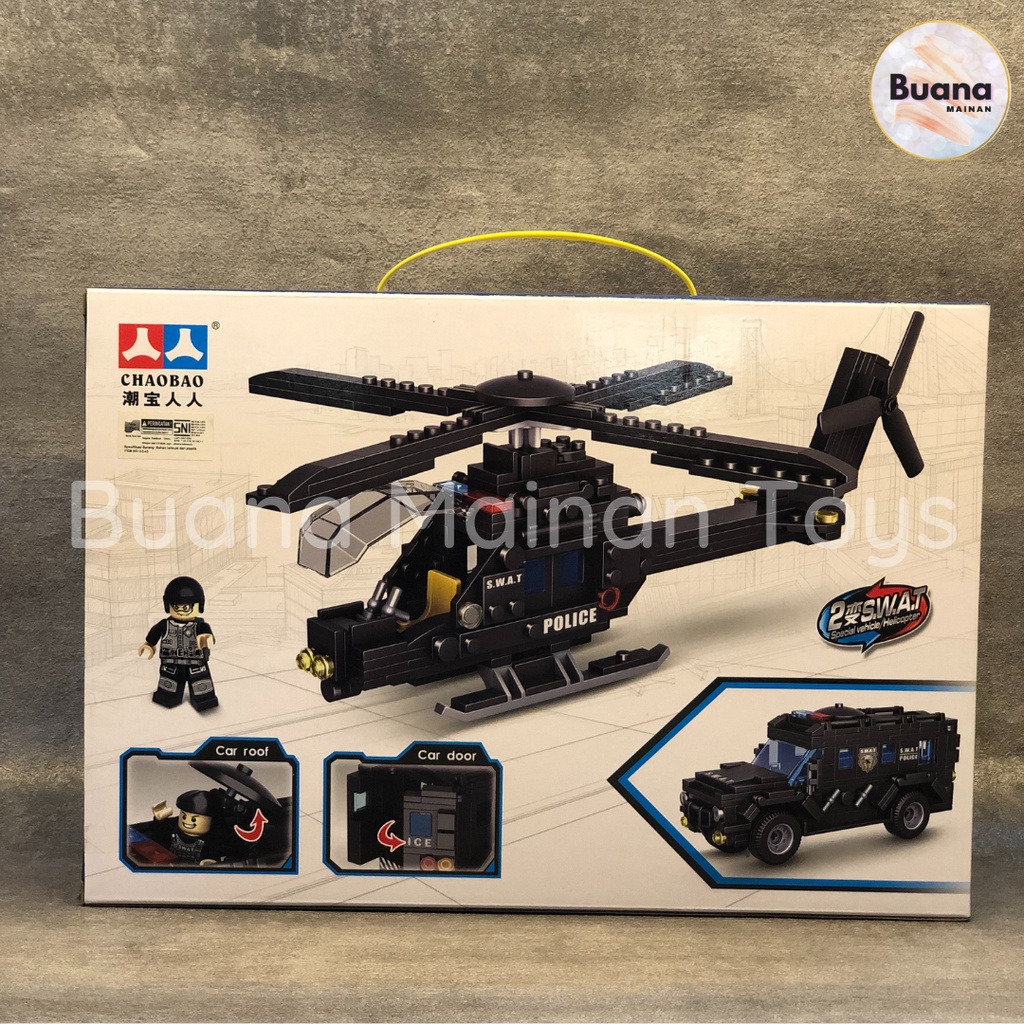 BRICKS CHAOBAO SWAT POLICE ACTION 6956 2 IN 1 JEEP HELICOPTER POLISI