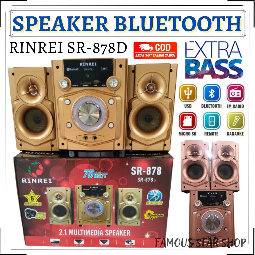 Speaker 2.1 Rinrei SR-878 D Dual Karaoke Suara Ngebass | Speaker Aktif Rinrei SR-878D Multimedia Bluetooth - Fm Radio - Sd Card - Usb | Free Mic Kabel | FMS