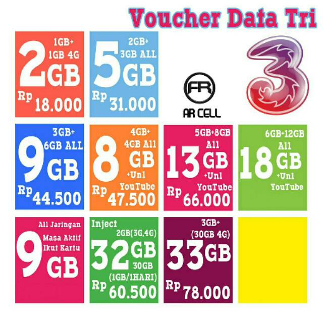 Voucher Tri Data Paket Tri Three 3 Termurah 2gb 6gb 9gb 12gb 15gb 18gb 24gb 30gb 33gb Shopee Indonesia