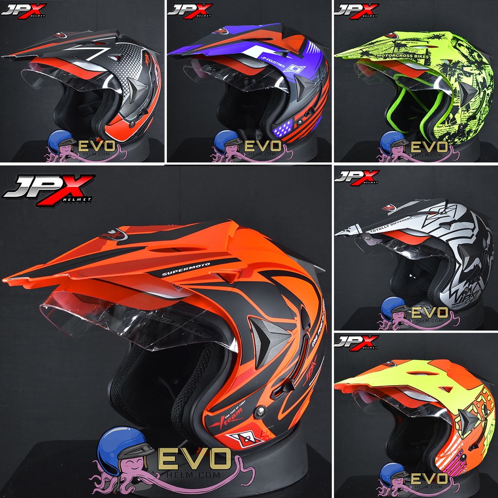 HELM JPX SUPERMOTO X TEAM - FLUO RED DOFF/BLACK ORIGINAL HELM JPX SEMICROSS JPX SUPERMOTO JPX HALFFACE