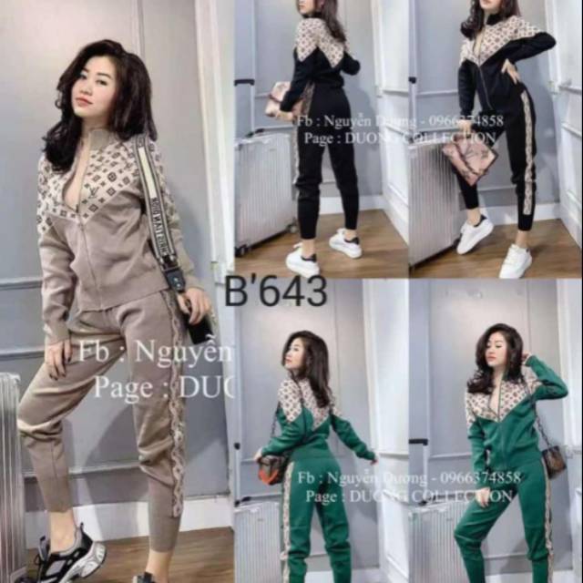 SETELAN RAJUT LV VARIAN HITAM, CREAM HIJAU