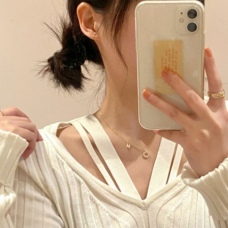 Small design sense H letter fashion light luxury letter clavicle chain inlaid zircon necklace 210807