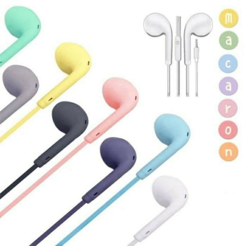 Earphone Macaron U19 stereo bass music telfon headset glossy colour dengan mic original