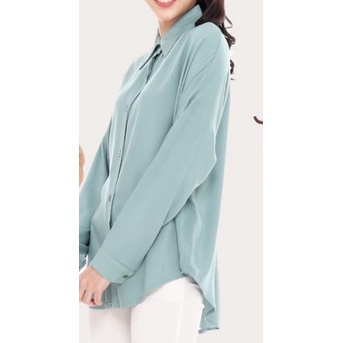 kemeja wanita polos rayon twill casual tangan skoder-steel