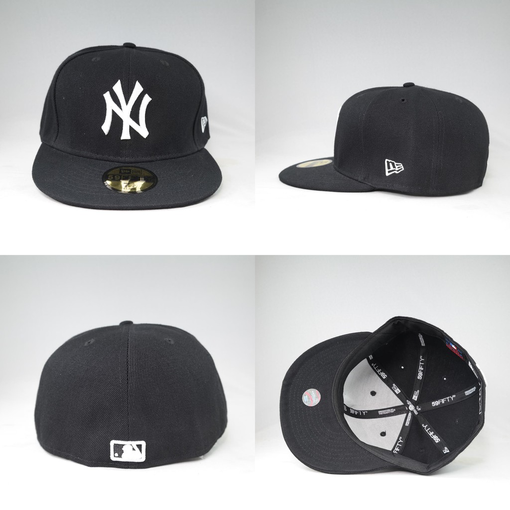 TOPI FITTED MLB NY HITAM LOGO PUTIH