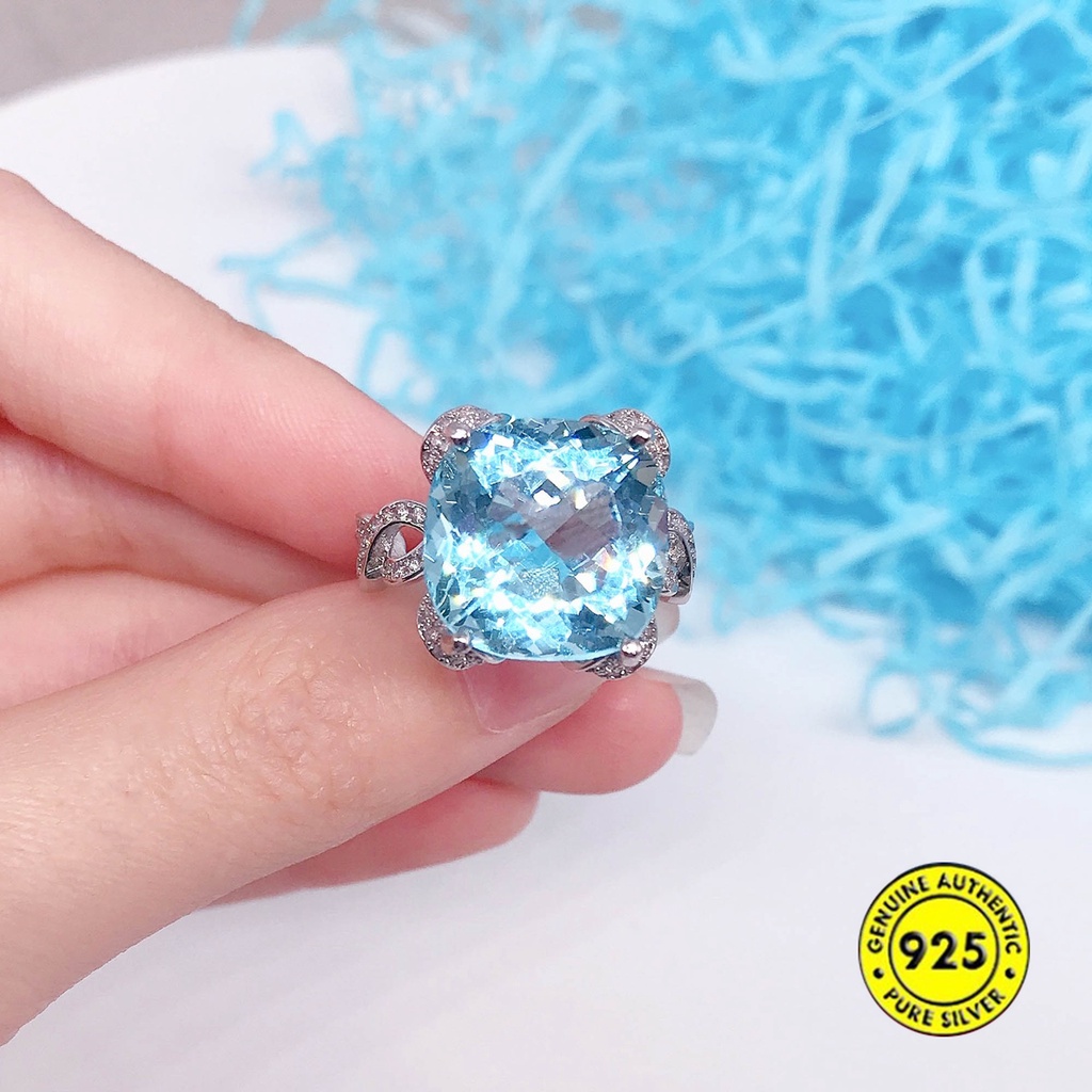 Cincin Batu Topaz Aquamarine Alami 15 Karat Untuk Wanita