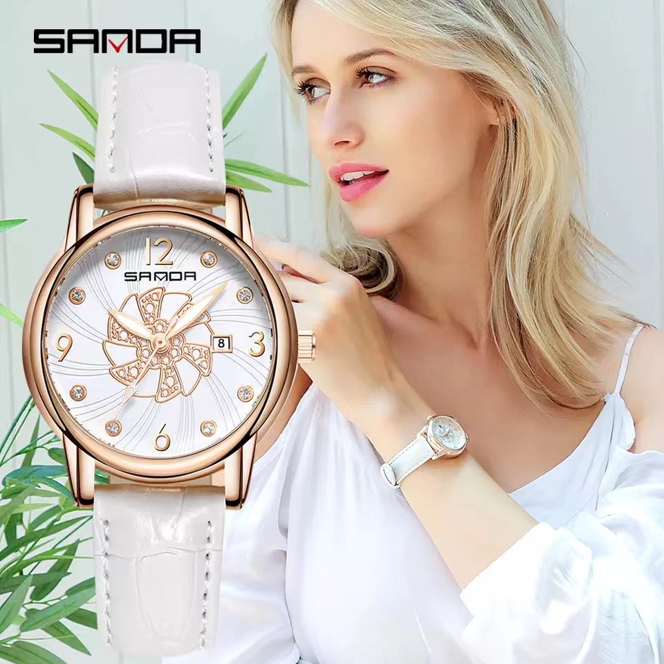 [kirim dalam 24 jam/COD]SANDA Jam Tangan Wanita, Jam Tangan Sederhana Gaya Santai Dial Besar Sabuk K
