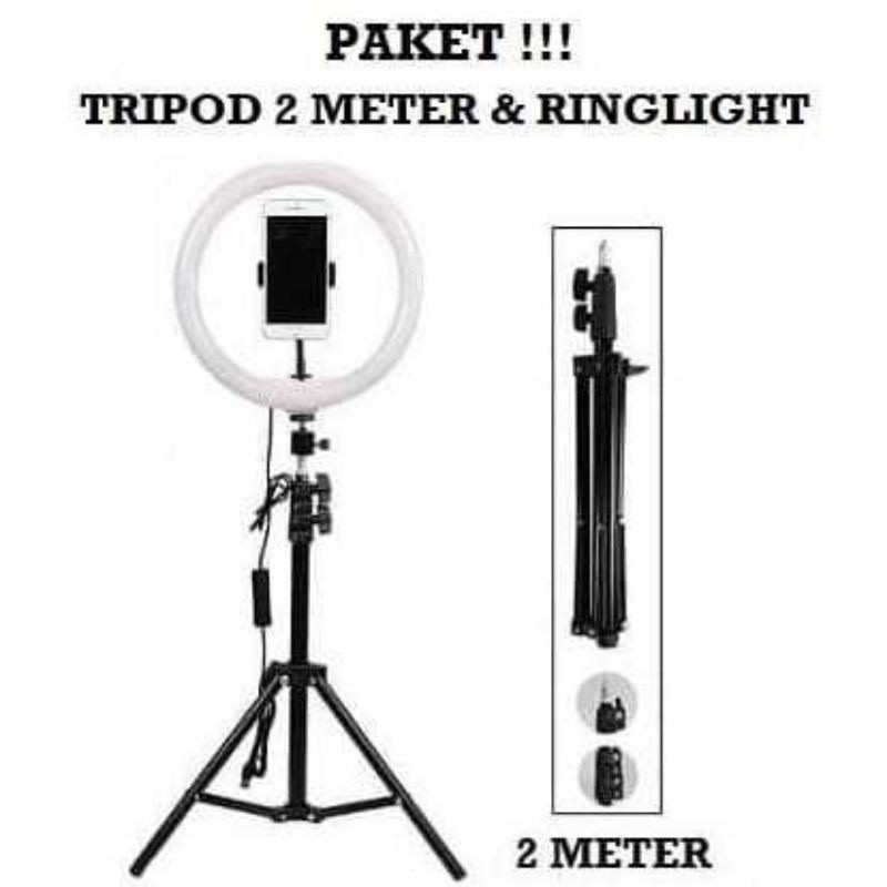 RING LIGHT 33CM + LIGHT STAND TRIPOD 2.1m Make up Lampu Vlog Live Streamer Ringlight 33 CM