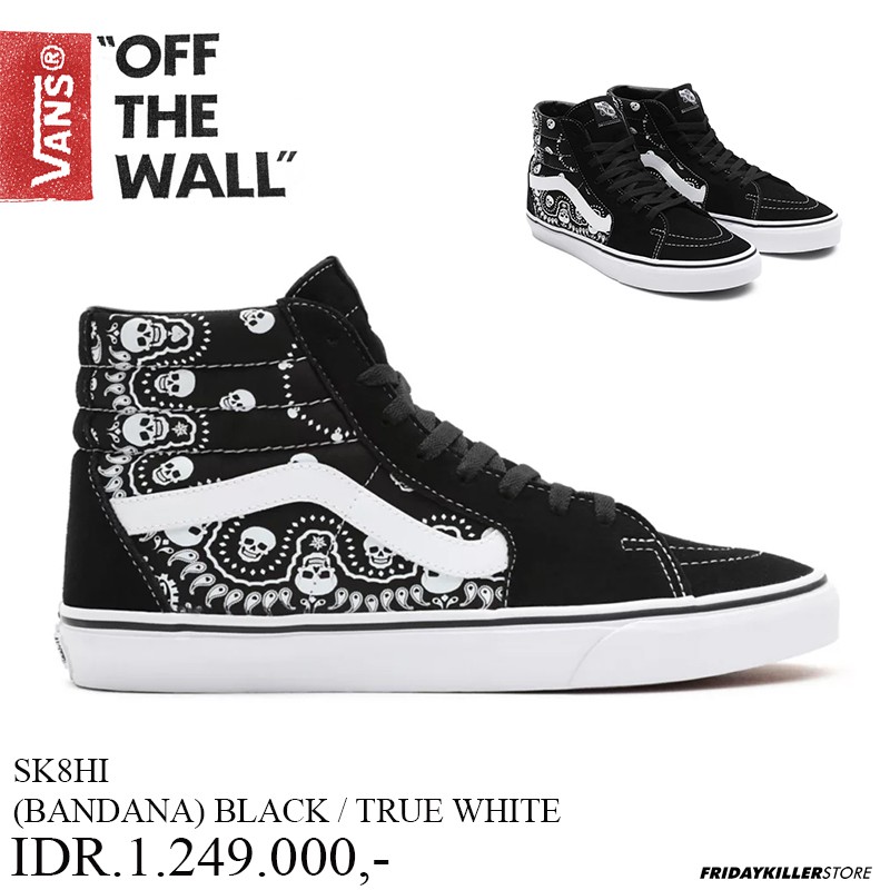 SEPATU VANS OFF THE WALL | SK8 HI BANDANA BLACK / TRUE WHITE