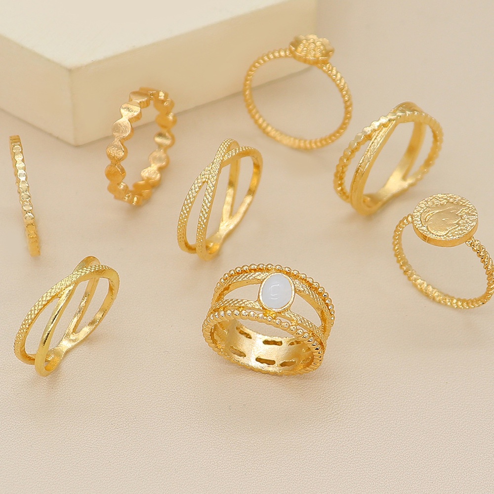 Set 8 Pcs Cincin Bahan metal Motif Bunga Salib Geometris Gaya Eropa Amerika